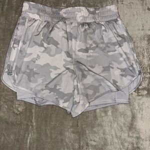 Avia Women's Gray Camouflage Athletic Running Shorts with Compression Shorts M